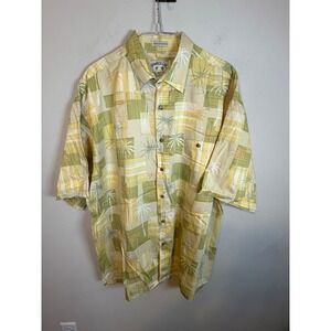 Bamboo Cay Mens Button Down Shirt Cotton Sateen Tropical Yellow XL